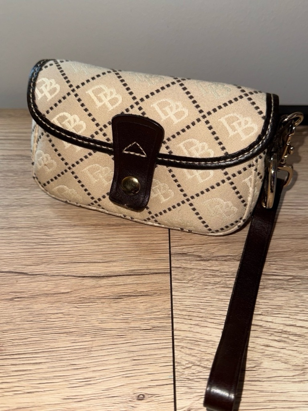 Dooney and Bourke Beige and Brown Women's Wristlet Bag